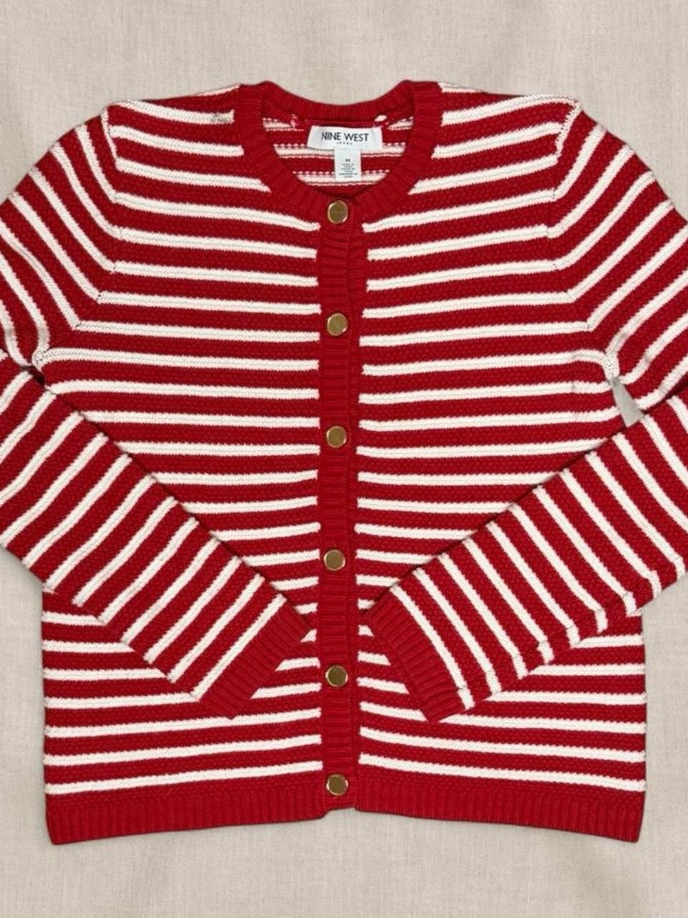 Nine West Red & White Striped Button-Front Cardigan